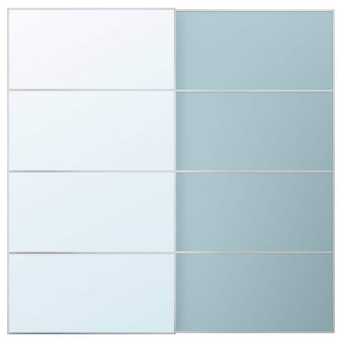 MEHAMN/AULI - Pair of sliding doors, aluminium double sided/light blue mirror glass, 200x201 cm