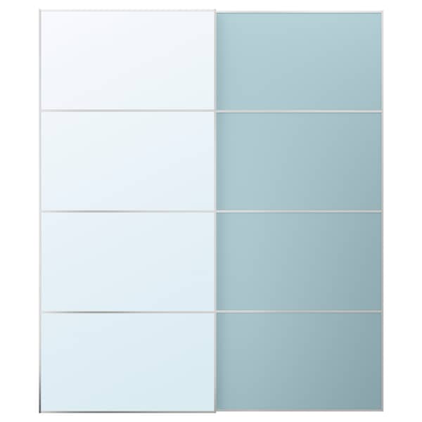 MEHAMN/AULI - Pair of sliding doors, aluminium double-sided/light blue mirror glass,200x236 cm