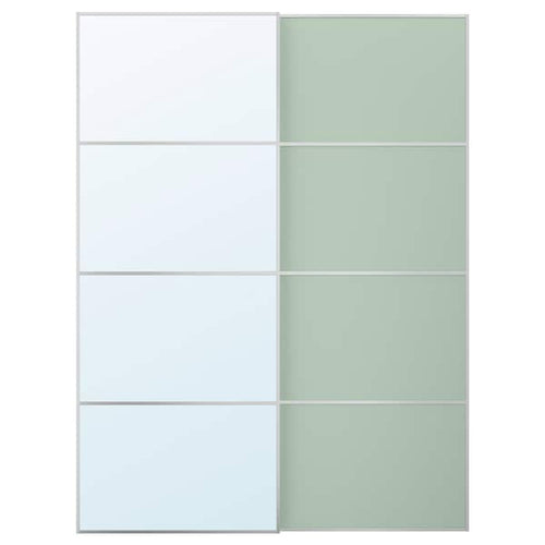 MEHAMN/AULI - Pair of sliding doors, aluminium double sided/light green mirror glass, 150x201 cm