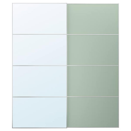 MEHAMN/AULI - Pair of sliding doors, aluminium double sided/light green mirror glass, 200x236 cm