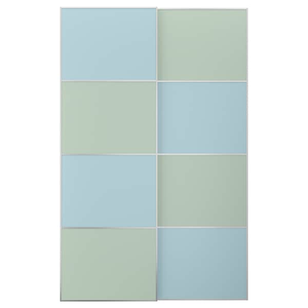 MEHAMN - Pair of sliding doors, aluminium double sided/light blue light green, 150x236 cm