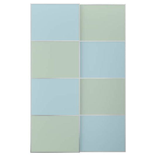 MEHAMN - Pair of sliding doors, aluminium double sided/light blue light green, 150x236 cm