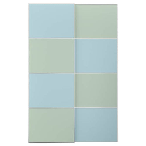 MEHAMN - Pair of sliding doors, aluminium double sided/light blue light green, 150x236 cm