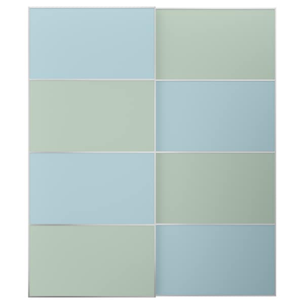 MEHAMN - Pair of sliding doors, aluminium double sided/light blue light green, 200x236 cm