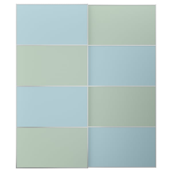 MEHAMN - MEHAMN Pair of sliding doors, aluminium double sided/light blue light green, 200x236 cm