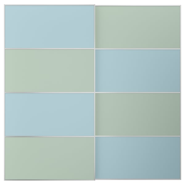 MEHAMN pair of sliding doors, aluminium double sided/light blue light green, 200x201 cm