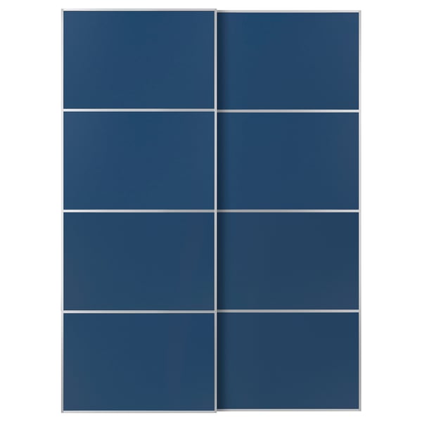 MEHAMN pair of sliding doors, aluminum/double-face blue, 150x201 cm