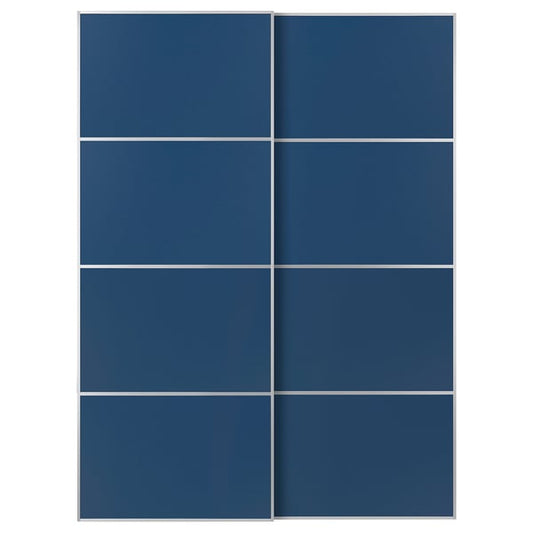 MEHAMN pair of sliding doors, aluminum/double-face blue, 150x201 cm