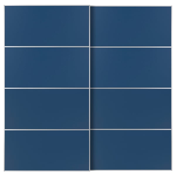 MEHAMN pair of sliding doors, aluminum/double-face blue, 200x201 cm