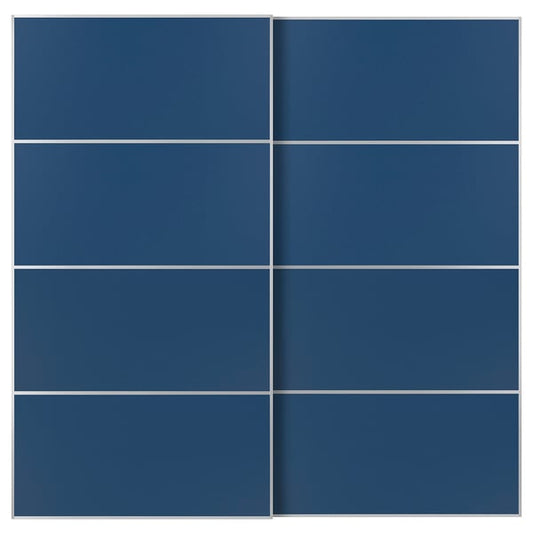 MEHAMN pair of sliding doors, aluminum/double-face blue, 200x201 cm
