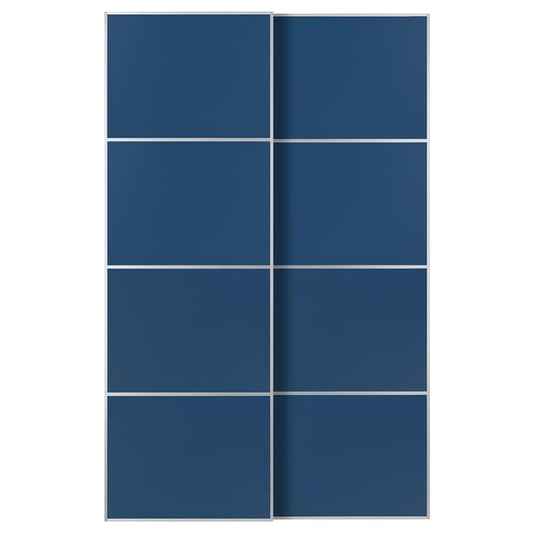 MEHAMN pair of sliding doors, aluminum/double-face blue, 150x236 cm