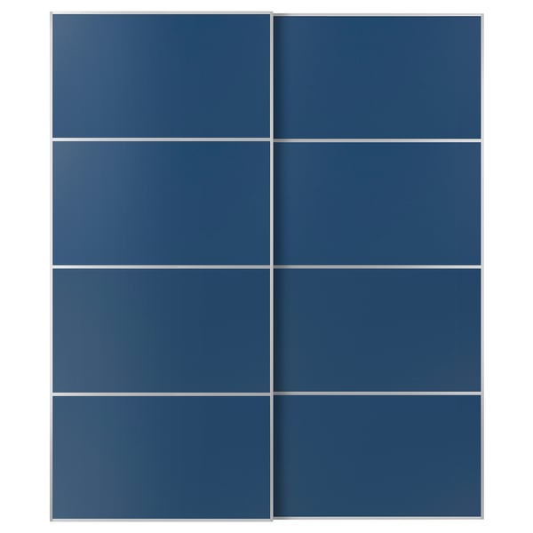 MEHAMN pair of sliding doors, aluminum/double-face blue, 200x236 cm