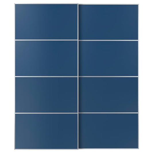 MEHAMN pair of sliding doors, aluminum/double-face blue, 200x236 cm