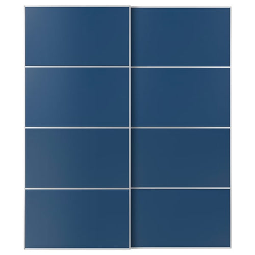 MEHAMN pair of sliding doors, aluminium/double sided blue, 200x236 cm