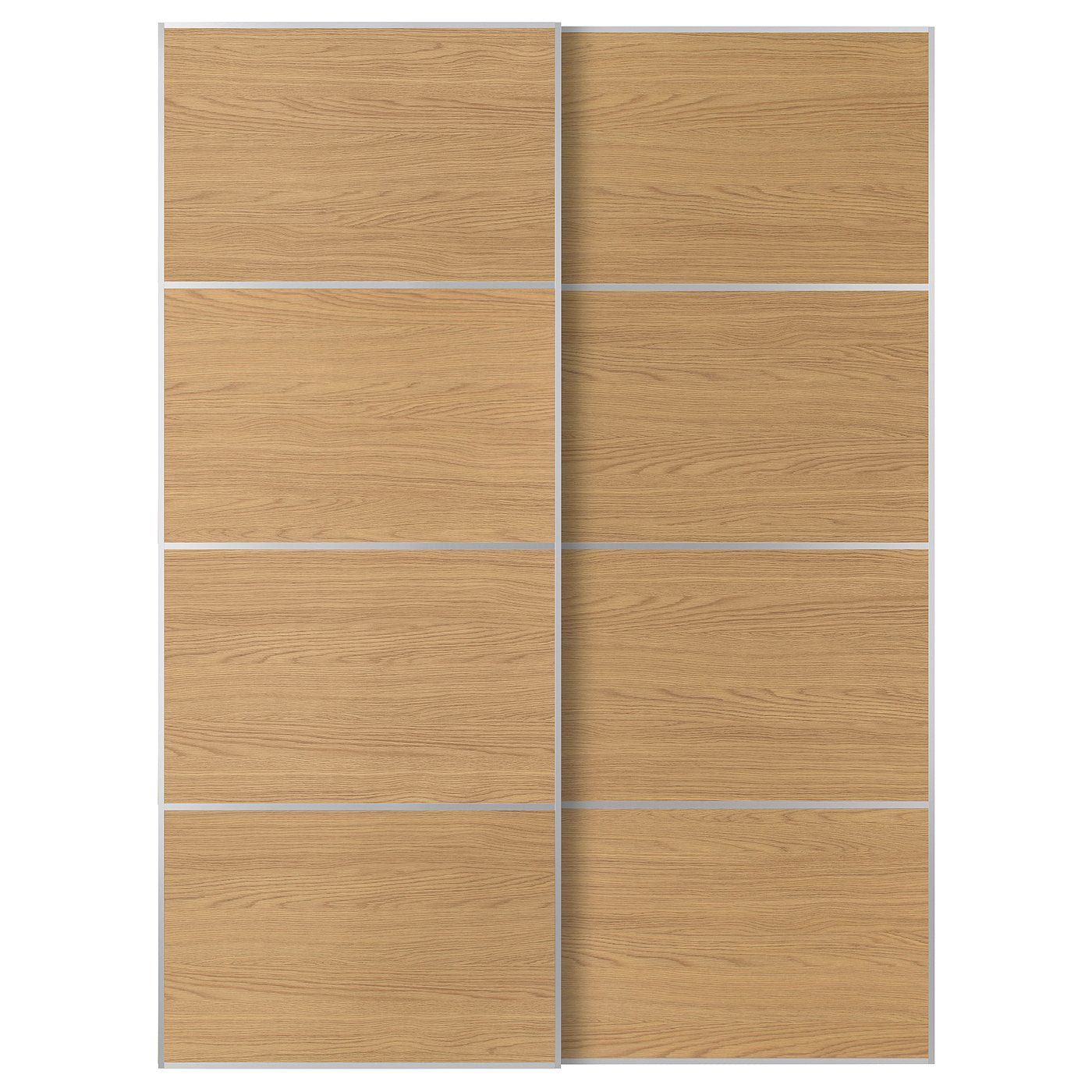 MEHAMN pair of sliding doors, aluminium/double sided oak effect, 150x201x8.0 cm