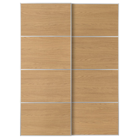 MEHAMN pair of sliding doors, aluminium/double sided oak effect, 150x201x8.0 cm
