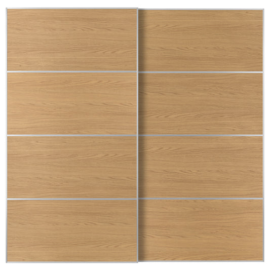 MEHAMN pair of sliding doors, aluminium/double sided oak effect, 200x201 cm