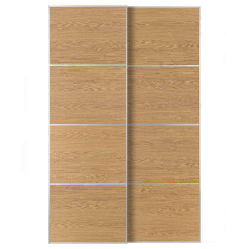 MEHAMN pair of sliding doors, aluminium/double sided oak effect, 150x236x8.0 cm