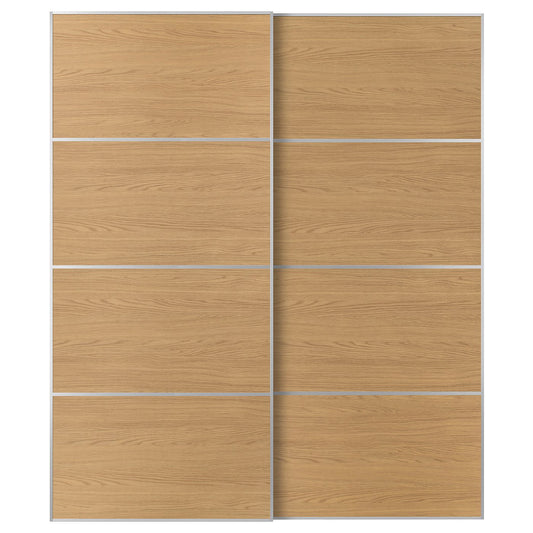 MEHAMN pair of sliding doors, aluminium/double sided oak effect, 200x236x8.0 cm