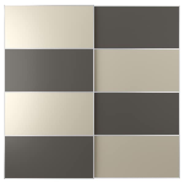 MEHAMN - Pair of sliding doors, aluminium double sided/dark grey grey-beige, 200x201 cm