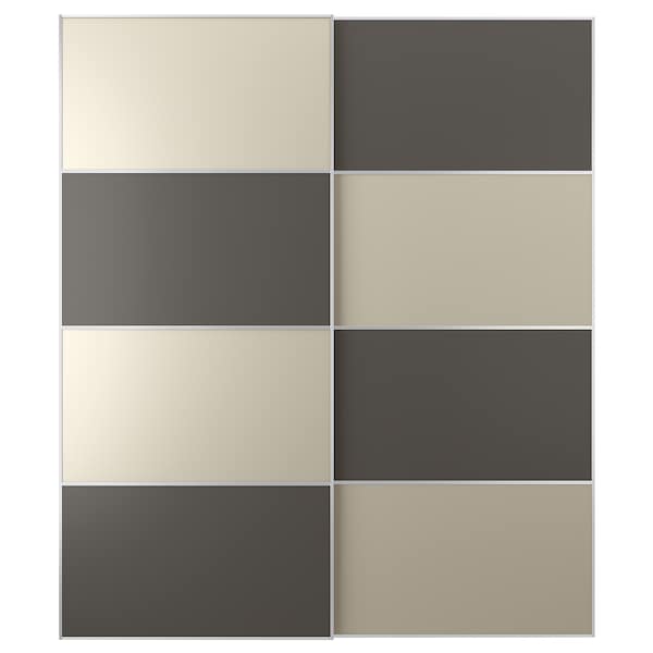 Ikea MEHAMN - Pair of sliding doors, aluminium double sided/dark grey grey-beige, 200x236 cm