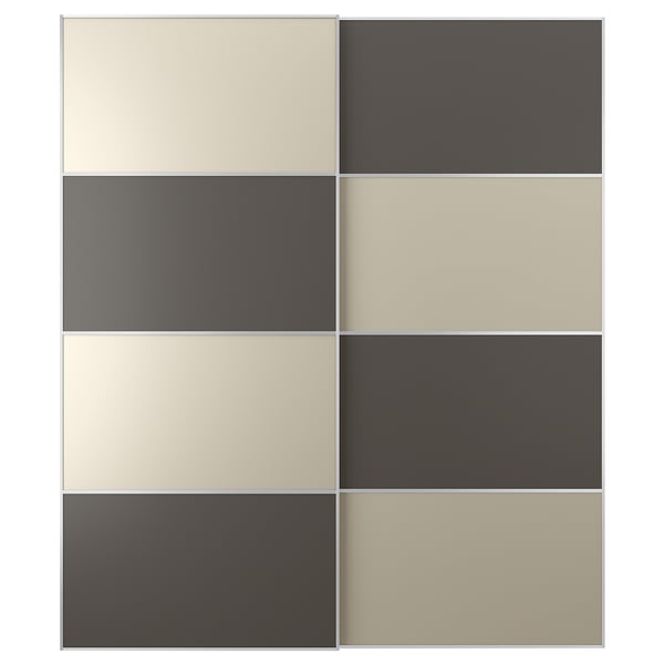 MEHAMN - MEHAMN Pair of sliding doors, aluminium double sided/dark grey grey-beige, 200x236 cm