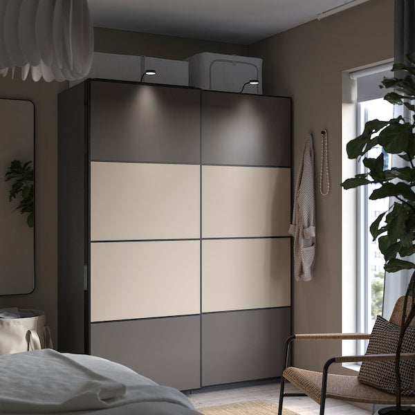 MEHAMN - Pair of sliding doors, aluminium double sided/dark grey grey-beige, 150x201 cm