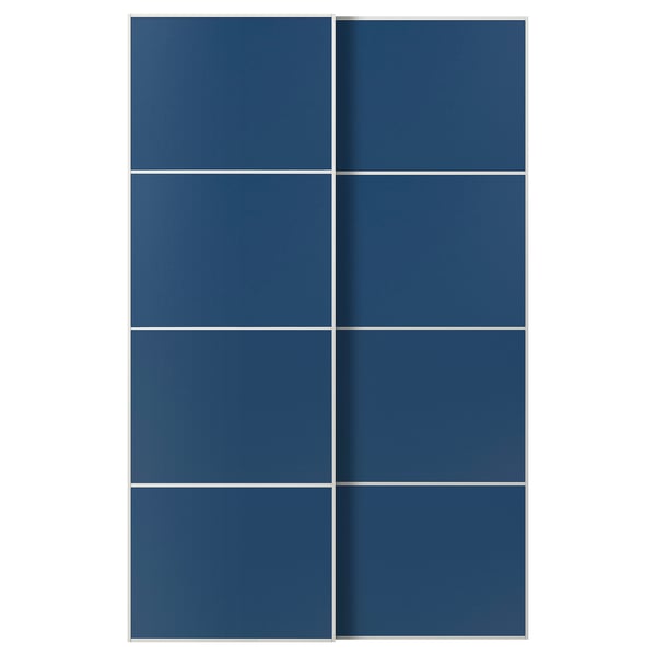 MEHAMN pair of sliding doors, white/double sided blue, 150x236 cm