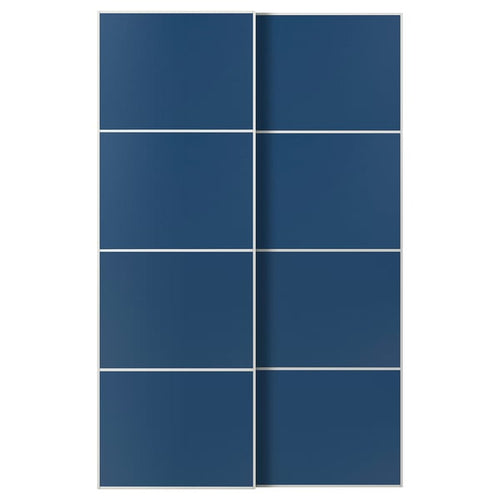 MEHAMN pair of sliding doors, white/double sided blue, 150x236 cm