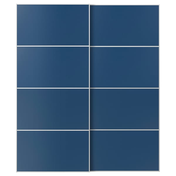 MEHAMN pair of sliding doors, white/double-face blue, 200x236 cm
