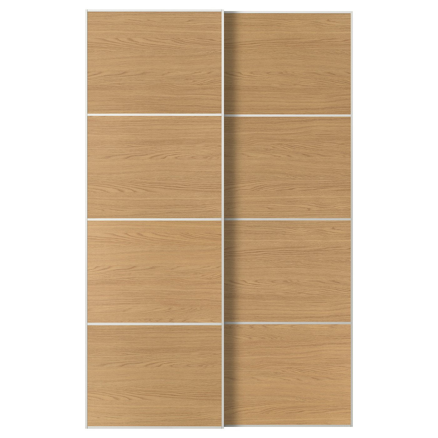 MEHAMN pair of sliding doors, white/double sided oak effect, 150x236x8.0 cm