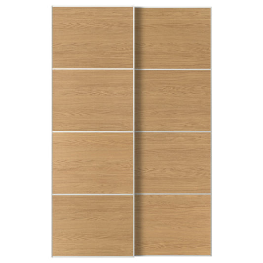 MEHAMN pair of sliding doors, white/double sided oak effect, 150x236x8.0 cm