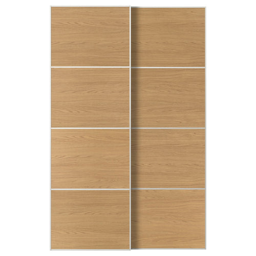 MEHAMN pair of sliding doors, white/double sided oak effect, 150x236x8.0 cm