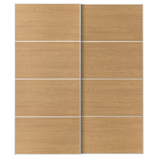 MEHAMN pair of sliding doors, white/double sided oak effect, 200x236x8.0 cm
