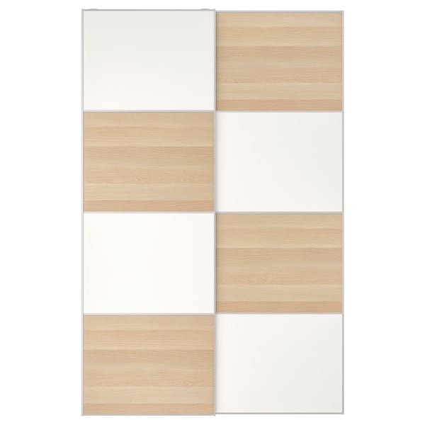 Ikea MEHAMN - Pair of sliding doors, double sided/white stained oak effect white, 150x236 cm