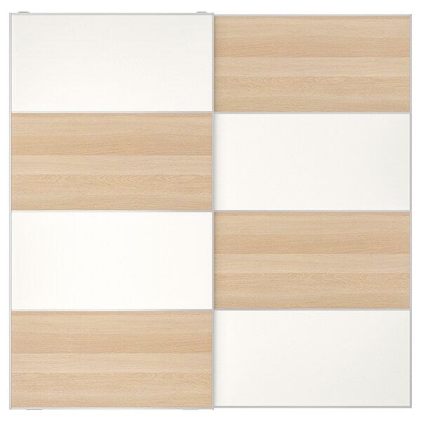 Ikea MEHAMN - Pair of sliding doors, double sided/white stained oak effect white, 200x201 cm