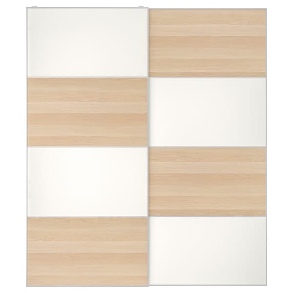 Ikea MEHAMN - Pair of sliding doors, double sided/white stained oak effect white, 200x236 cm