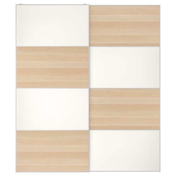 MEHAMN pair of sliding doors, double sided/white stained oak effect white, 200x236 cm