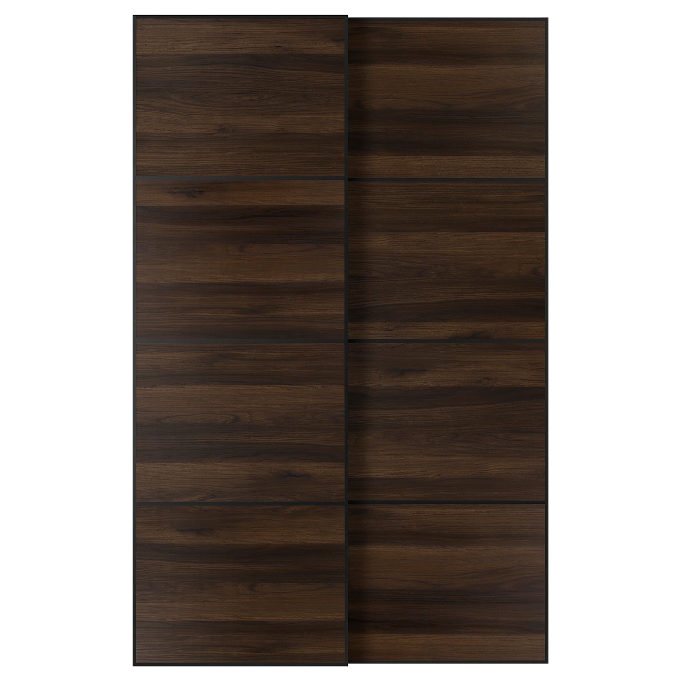 MEHAMN pair of sliding doors, black/double sided dark brown oak effect, 150x236x8.0 cm