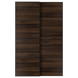 MEHAMN pair of sliding doors, black/double sided dark brown oak effect, 150x236 cm