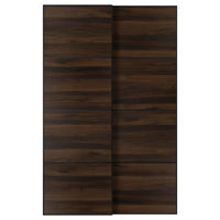 MEHAMN pair of sliding doors, black/double sided dark brown oak effect, 150x236 cm