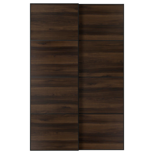 MEHAMN pair of sliding doors, black/double sided dark brown oak effect, 150x236x8.0 cm