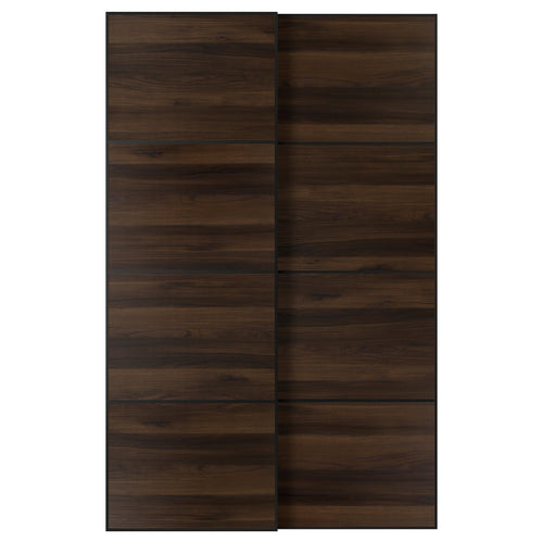 MEHAMN pair of sliding doors, black/double sided dark brown oak effect, 150x236x8.0 cm