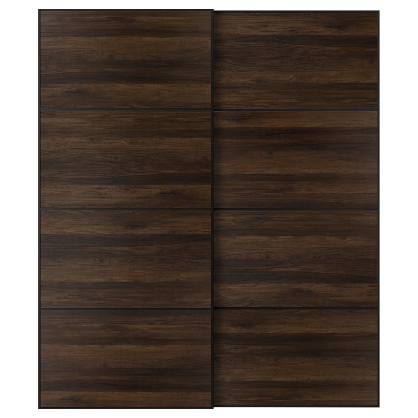 MEHAMN pair of sliding doors, black/double sided dark brown oak effect, 200x236x8.0 cm