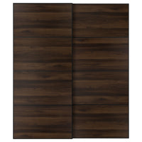 MEHAMN pair of sliding doors, black/double sided dark brown oak effect, 200x236 cm