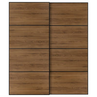 MEHAMN pair of sliding doors, black/double sided walnut, 200x236 cm