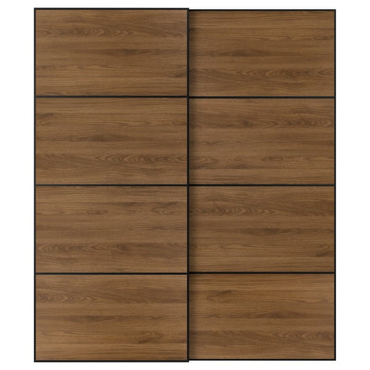 MEHAMN pair of sliding doors, black/double-face walnut, 200x236 cm