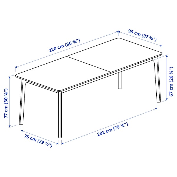 MELLANSEL - Extending table, oak veneer, , 220x95x77 cm