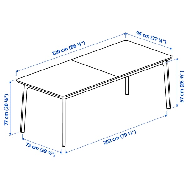 MELLANSEL extendable table, oak veneer, 220x95x75 cm