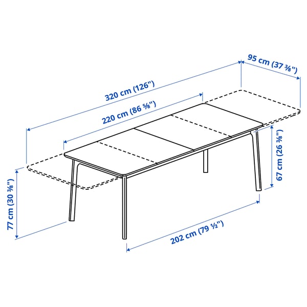 MELLANSEL extendable table, oak veneer, 220/320x95 cm